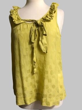 Vintage Contents Silk Cotton Blend Yellow Ruffle Tie Neck Tank Top M